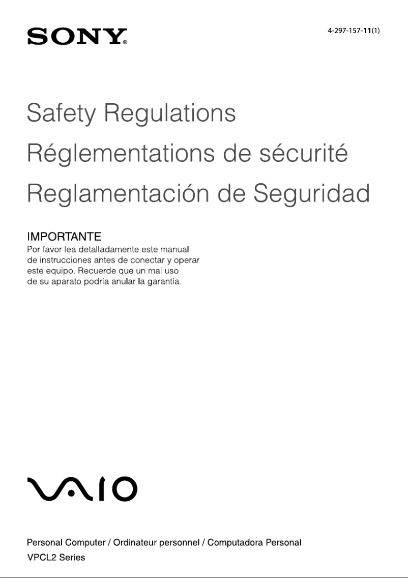 Página nº 1 - Instrucciones de seguridad Sony Vaio VPCL23CFX