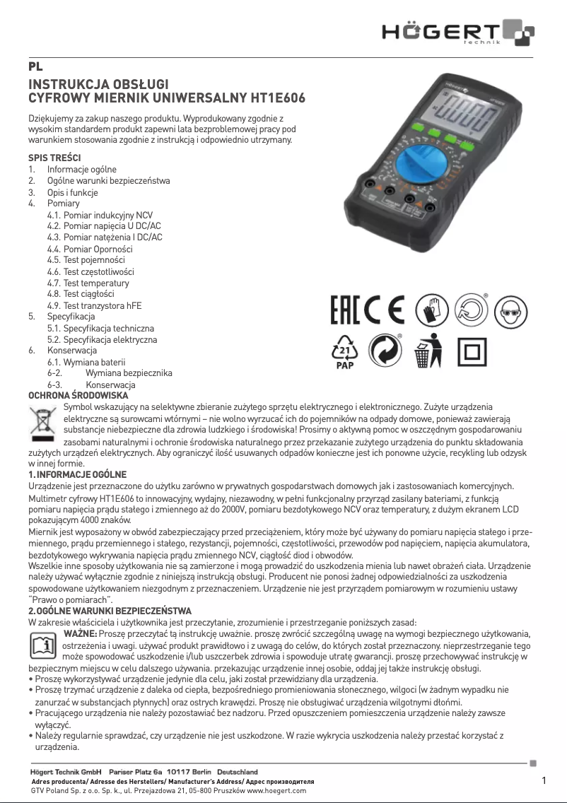 Página 1 del manual Manual de usuario Högert HT1E606