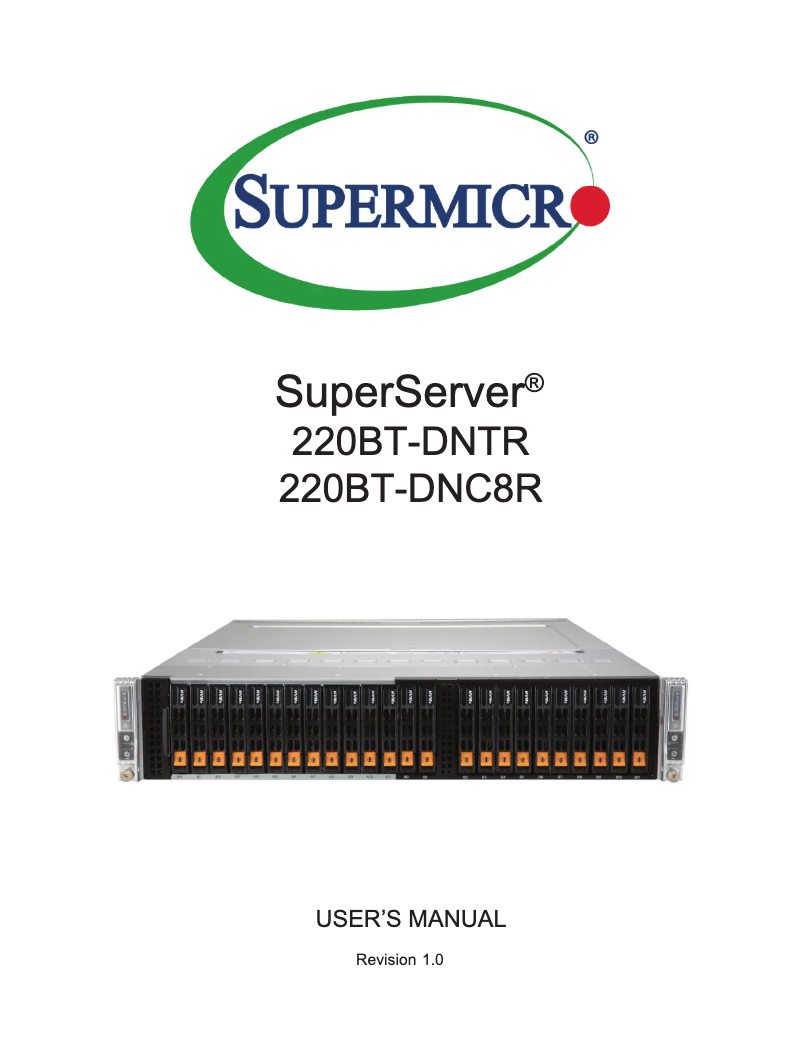 Página 1 del manual Manual de usuario Supermicro SuperServer SYS-220BT-DNC8R