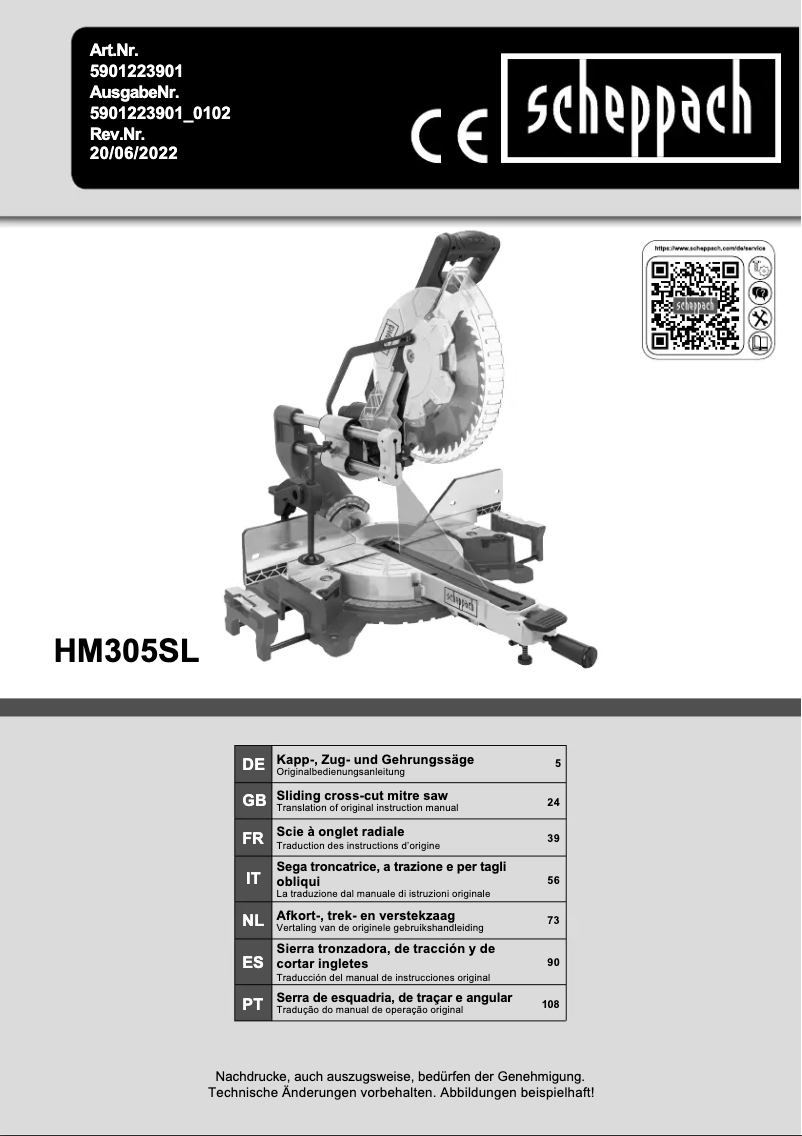 Página 1 del manual Manual de usuario Scheppach HM305SL