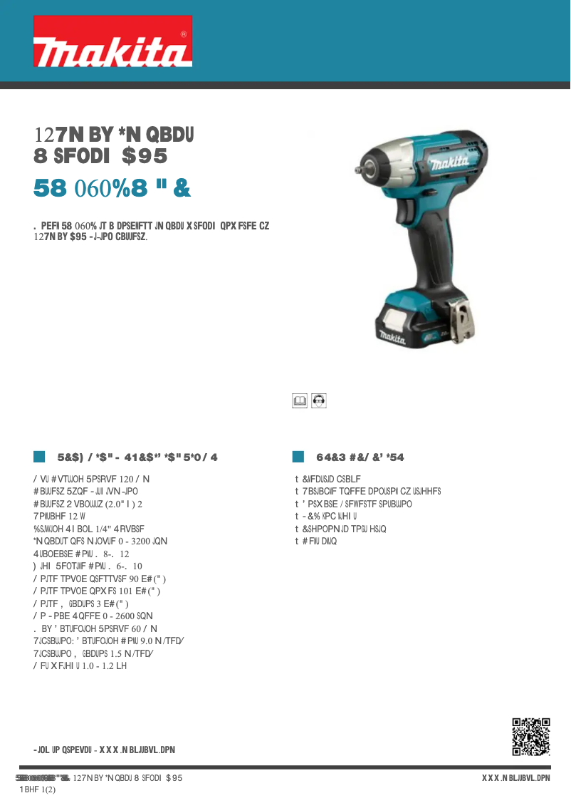 Página 1 del manual Ficha técnica Makita TW060DWAE