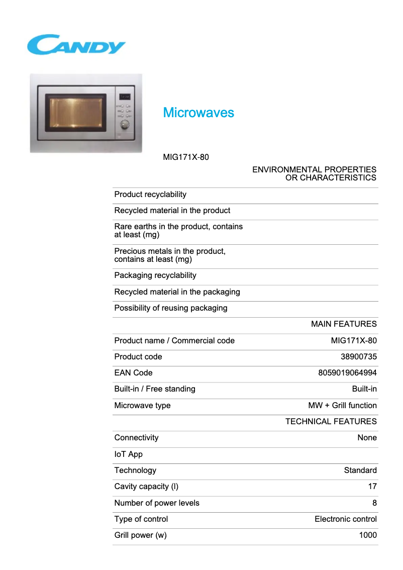 Imagen de la primera página del manual del dispositivo MIG171X-80