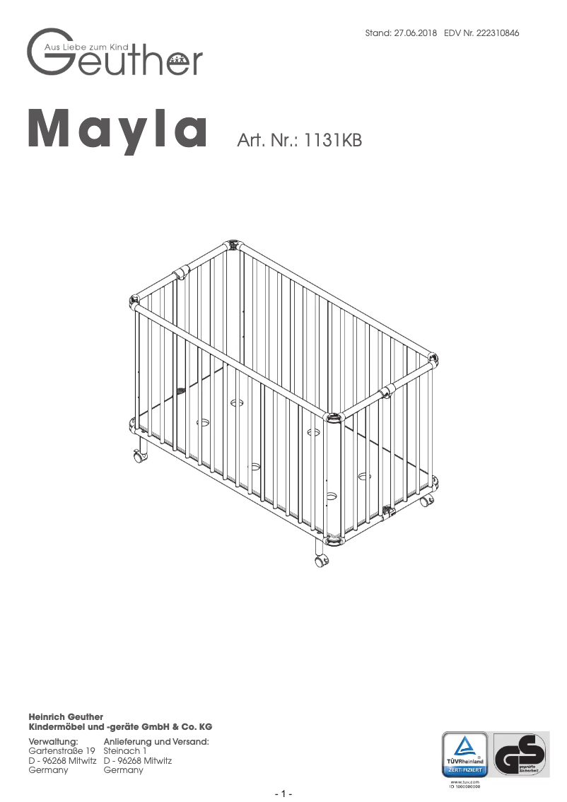 Página 1 del manual Instrucciones / montaje Geuther Mayla