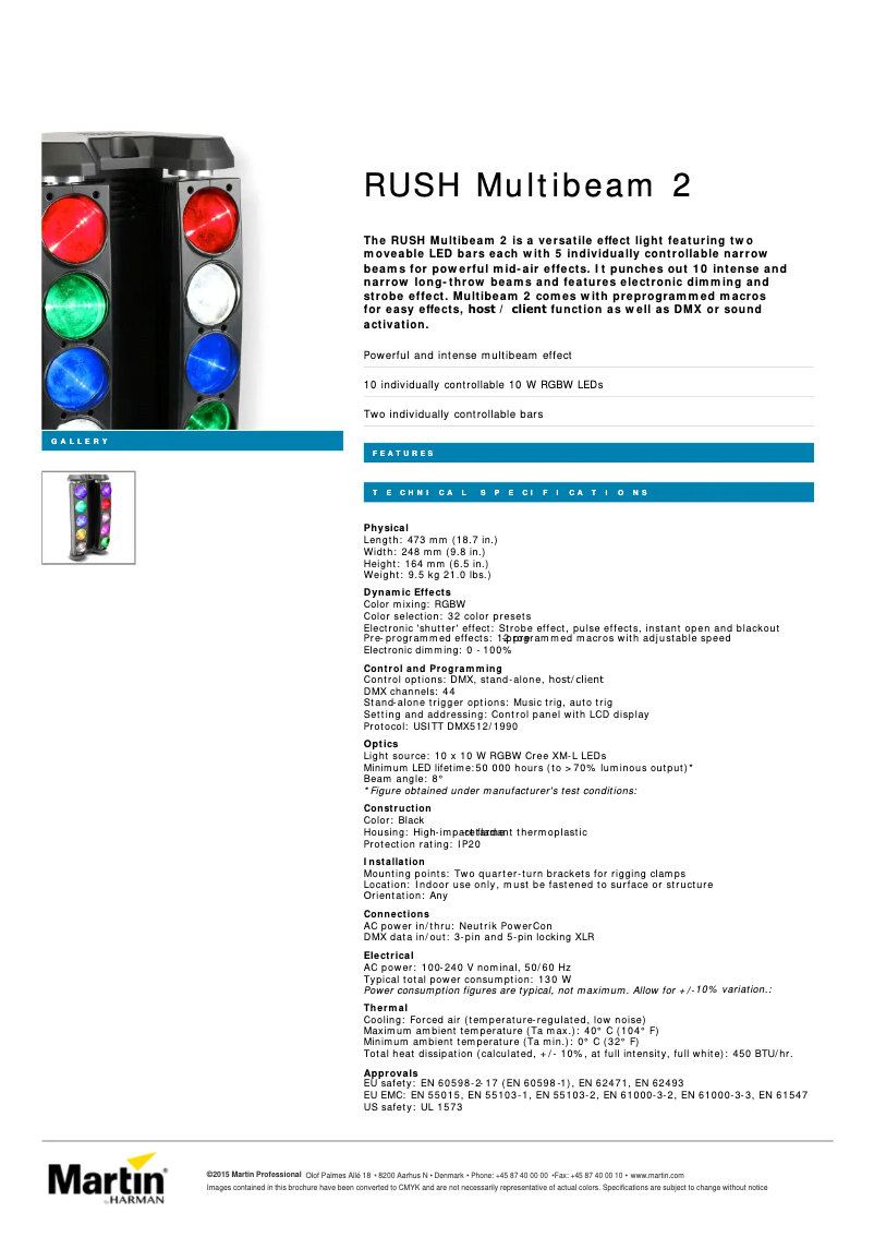 Página 1 del manual Ficha técnica Martin RUSH Multibeam 2