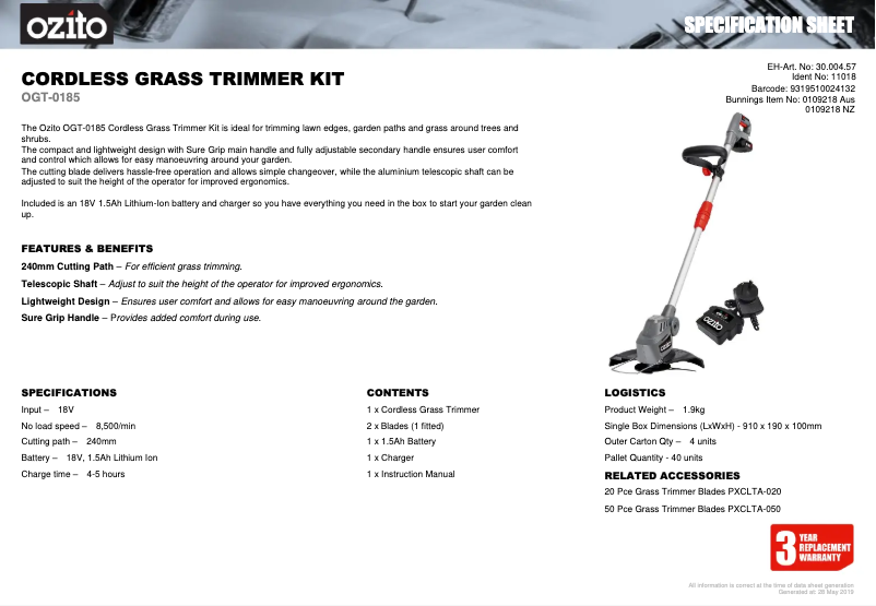Imagen de la primera página del manual del dispositivo OGT-0185