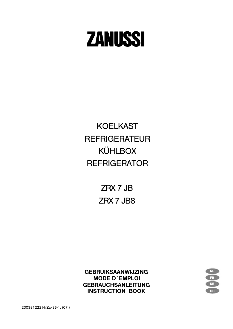 Imagen de la primera página del manual del dispositivo ZRX 7 JB