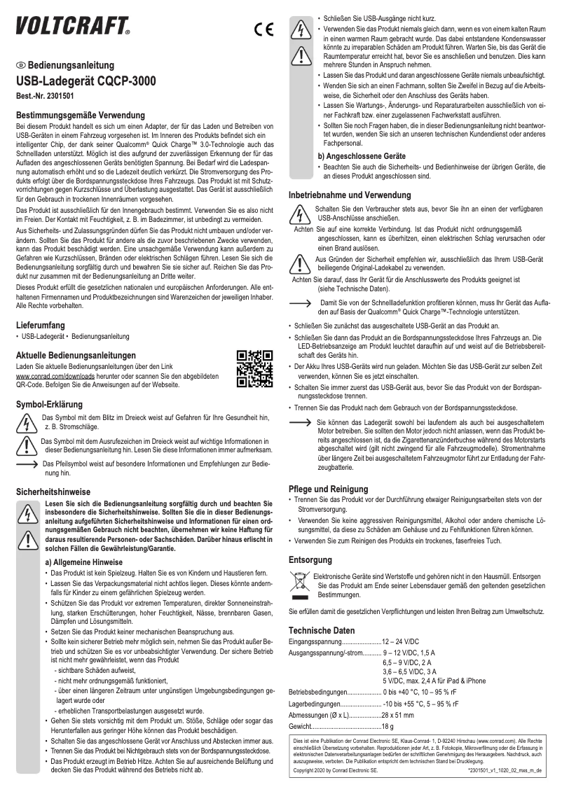 Página 1 del manual Manual de usuario Voltcraft CQCP-3000