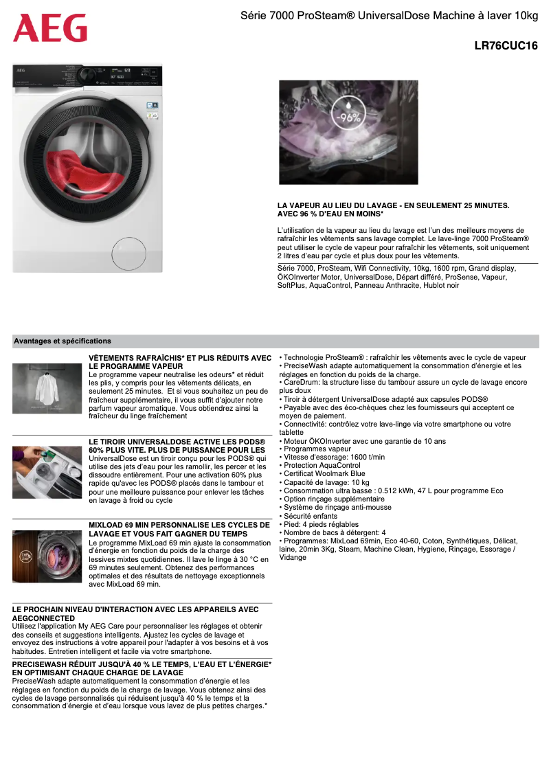 Página 1 del manual Ficha técnica AEG LR76CUC16