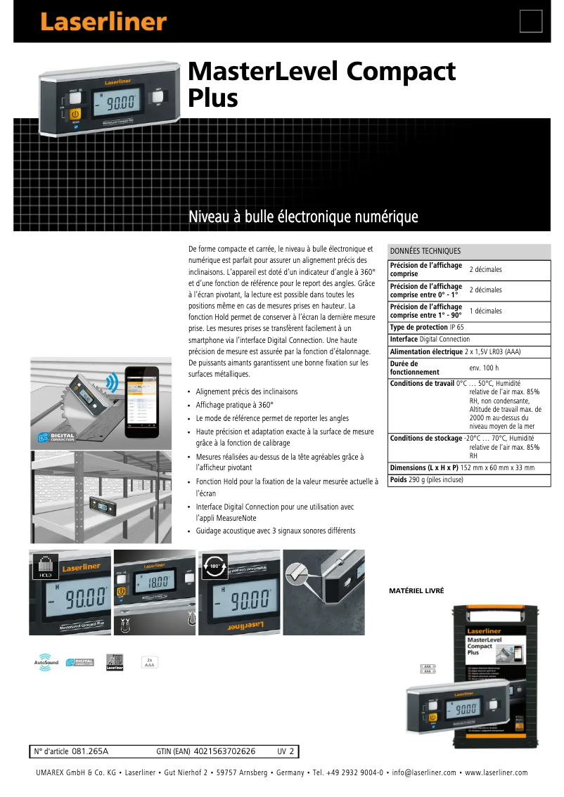 Imagen de la primera página del manual del dispositivo MasterLevel Compact Plus