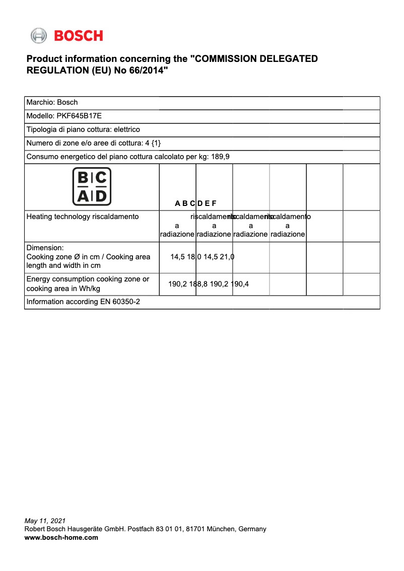 Página 1 del manual Ficha técnica Bosch PKF645B17E