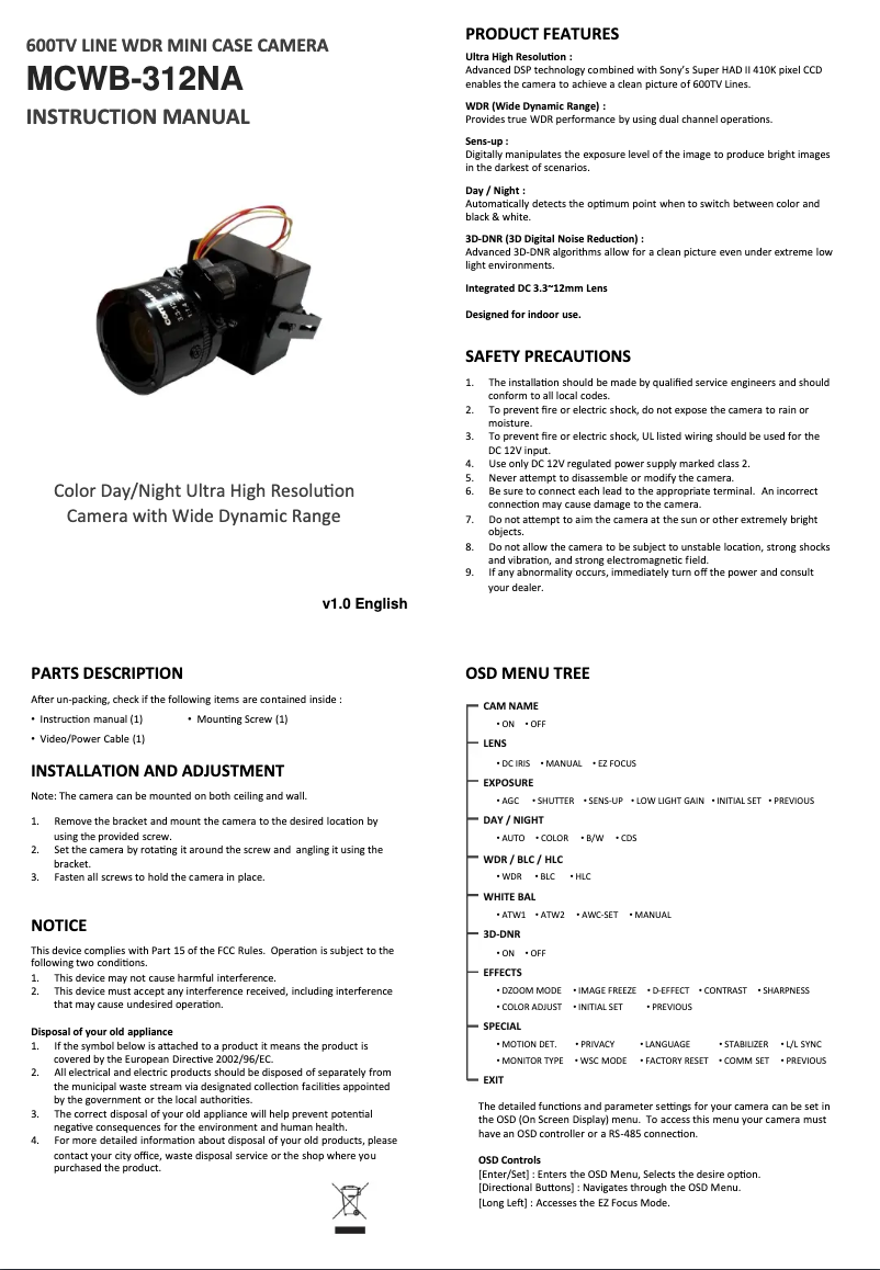 Página nº 1 - Manual de usuario Ganz MCWB-312NA