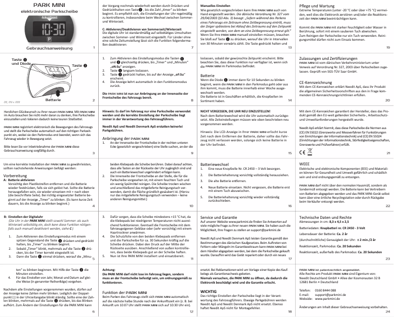 Imagen de la primera página del manual del dispositivo Park Mini