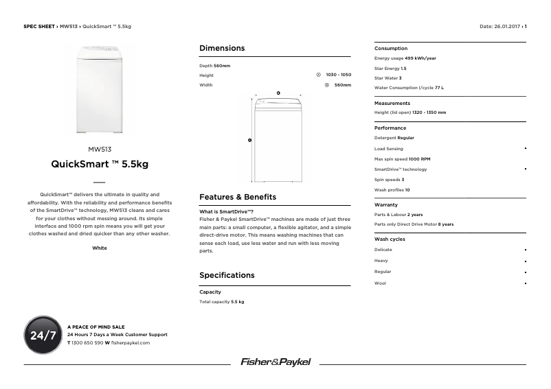 Página 1 del manual Ficha técnica Fisher & Paykel MW513 QuickSmart