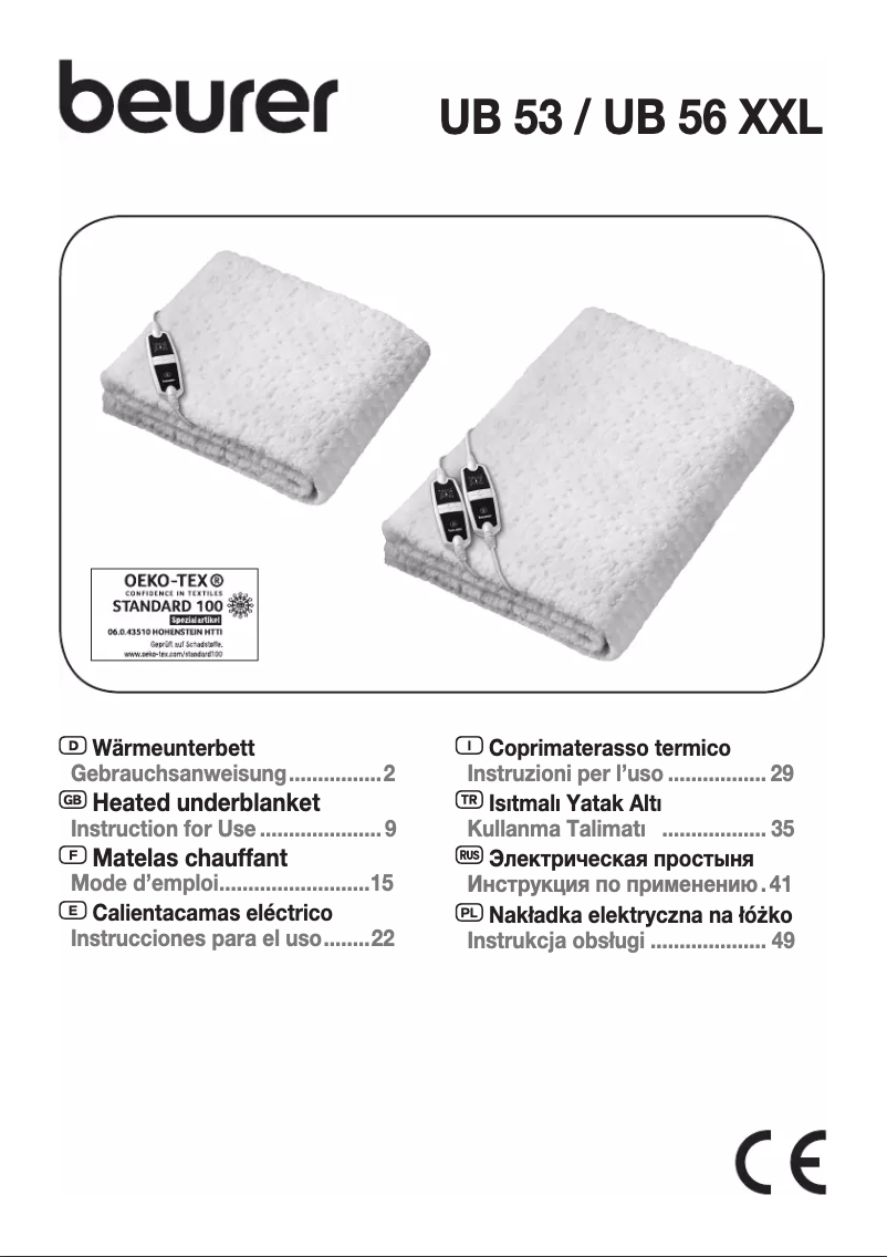 Página 1 del manual Manual de instrucciones Beurer UB 53 Teddy Single