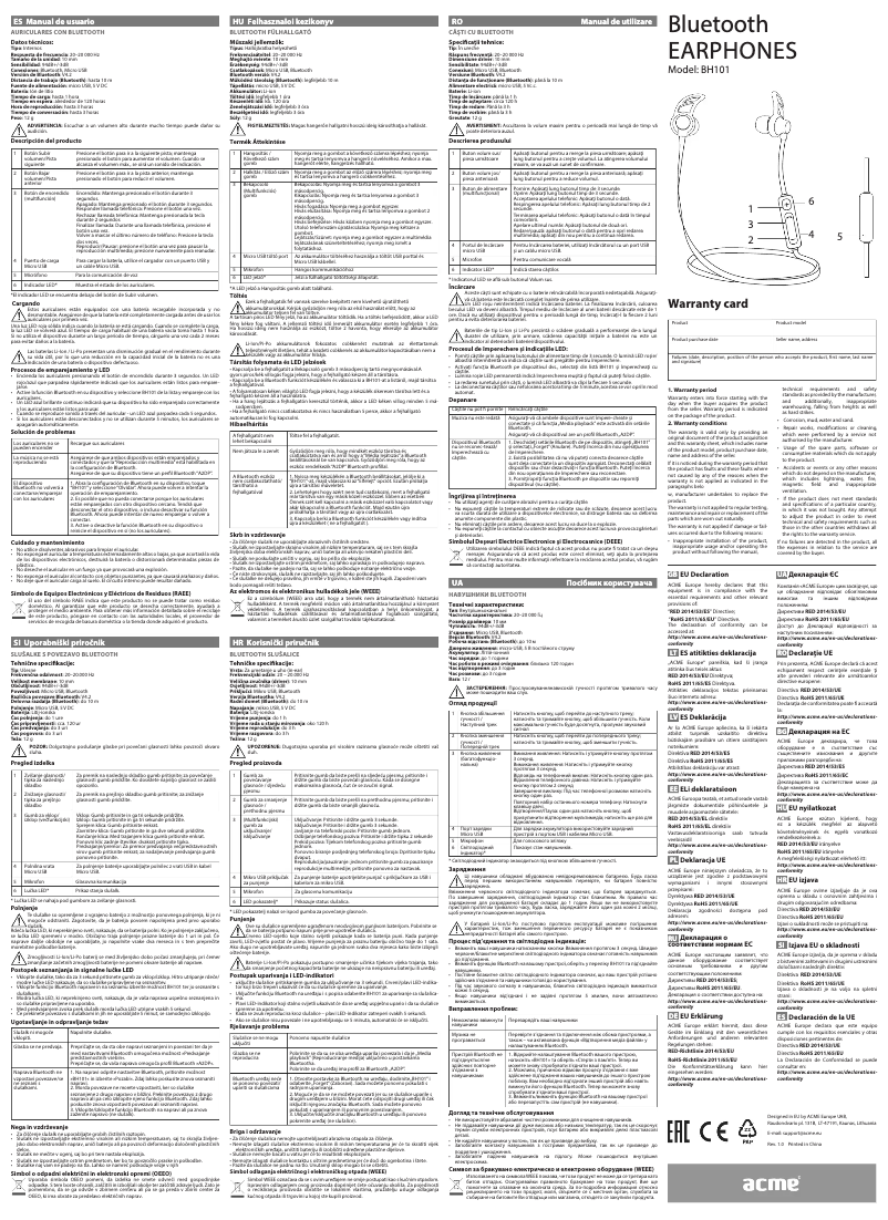Imagen de la primera página del manual del dispositivo BH101