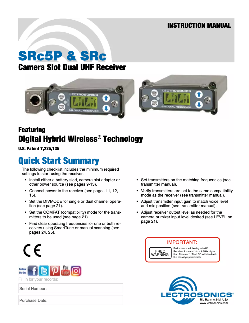 Página 1 del manual Manual de usuario Lectrosonics SRc5P