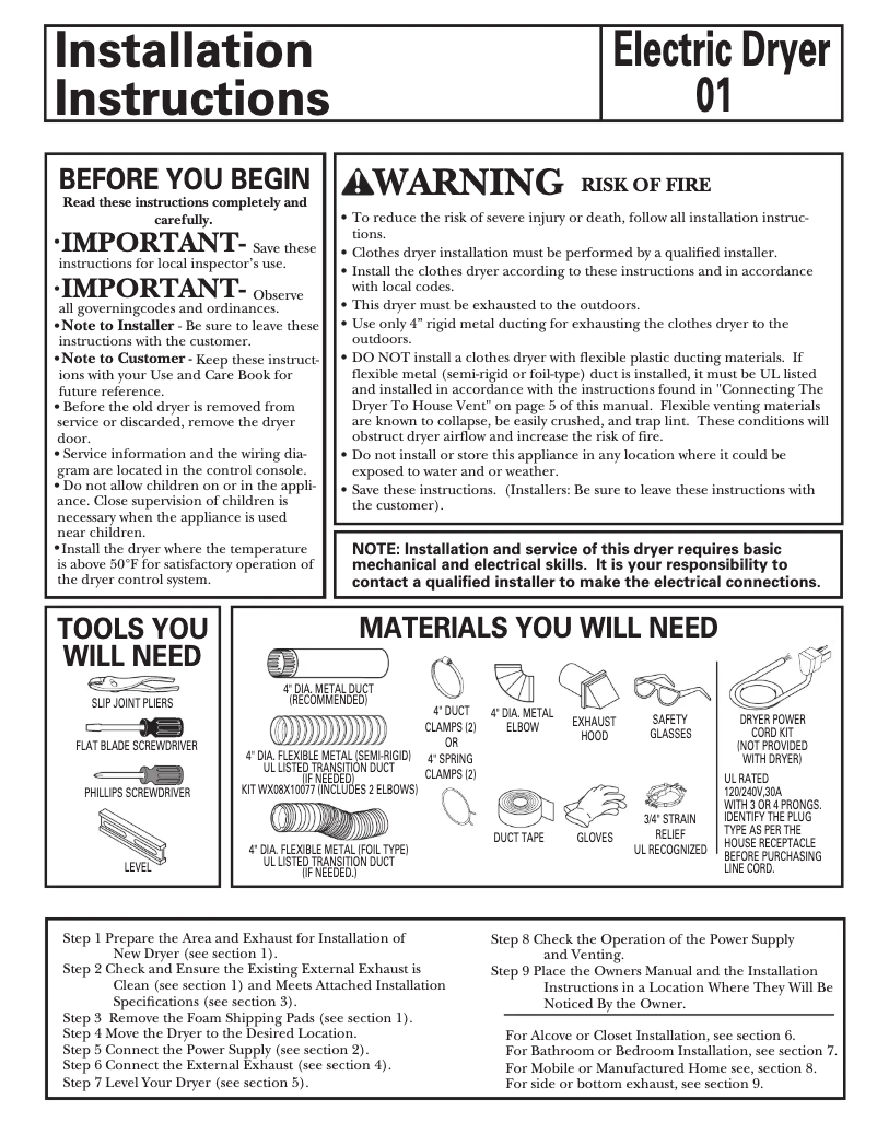 Página 1 del manual Guía de instalación GE DCCD330EGWC