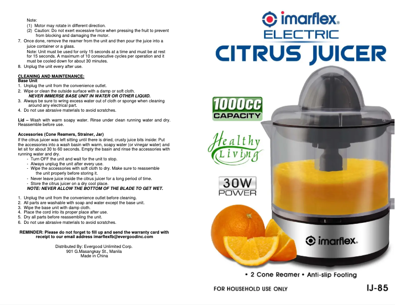 Imagen de la primera página del manual del dispositivo IJ-85