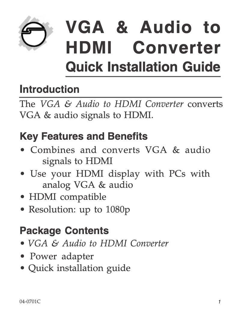 Página 1 del manual Manual de usuario Siig CE-VG0M12-S1