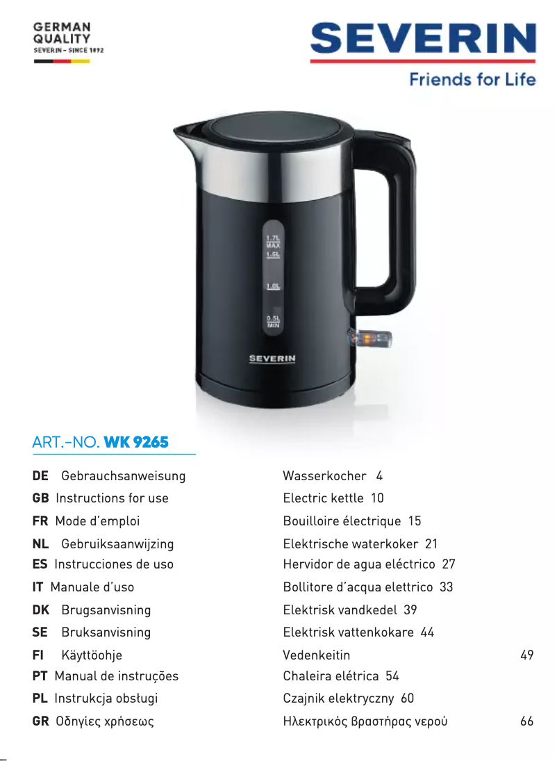 Imagen de la primera página del manual del dispositivo WK 9265