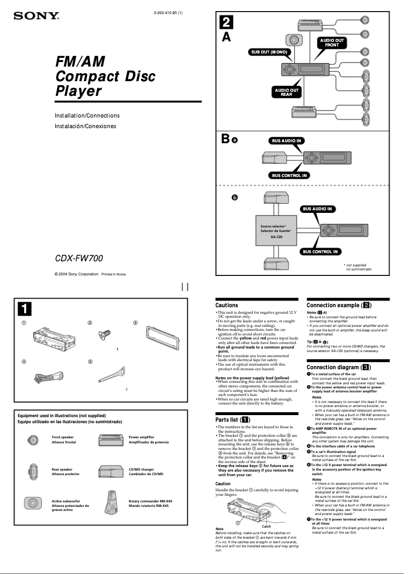 Imagen de la primera página del manual del dispositivo CDX-FW700