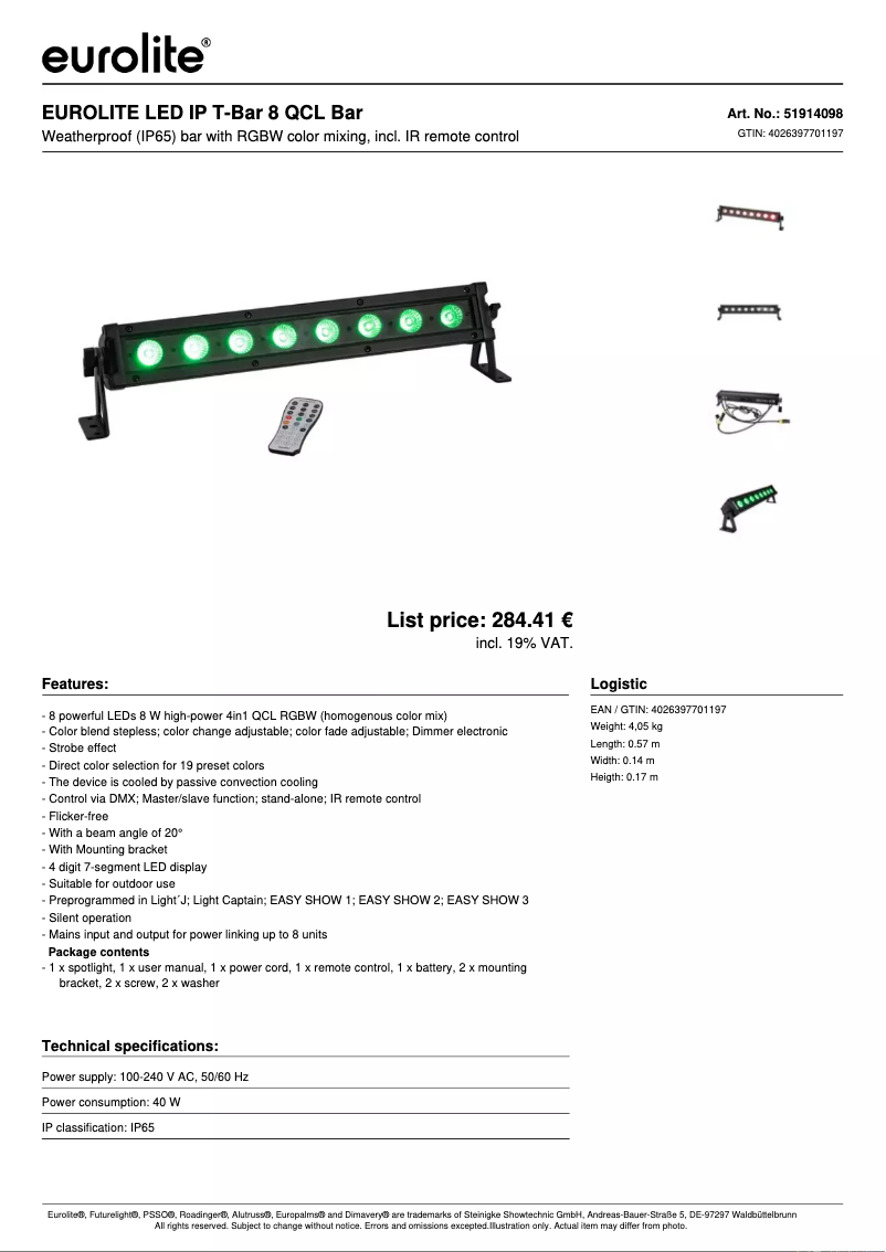 Página nº 1 - Ficha técnica Eurolite LED IP T-Bar 8