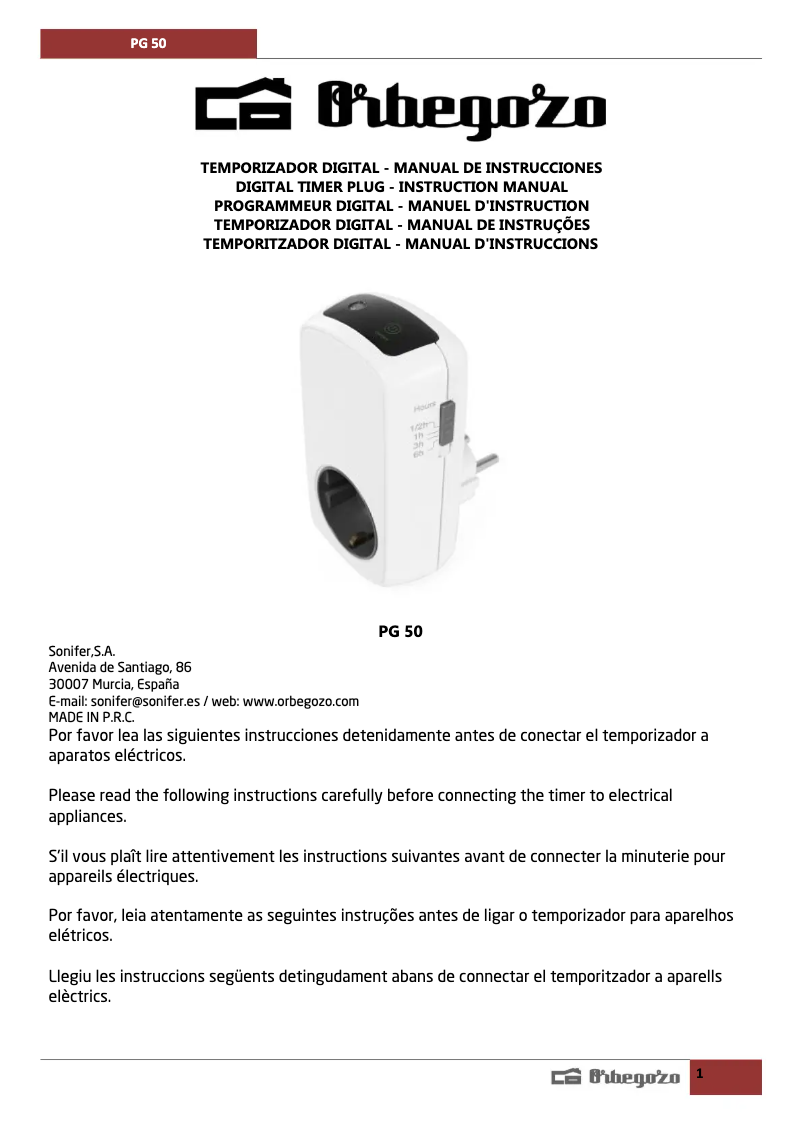 Imagen de la primera página del manual del dispositivo PG 50