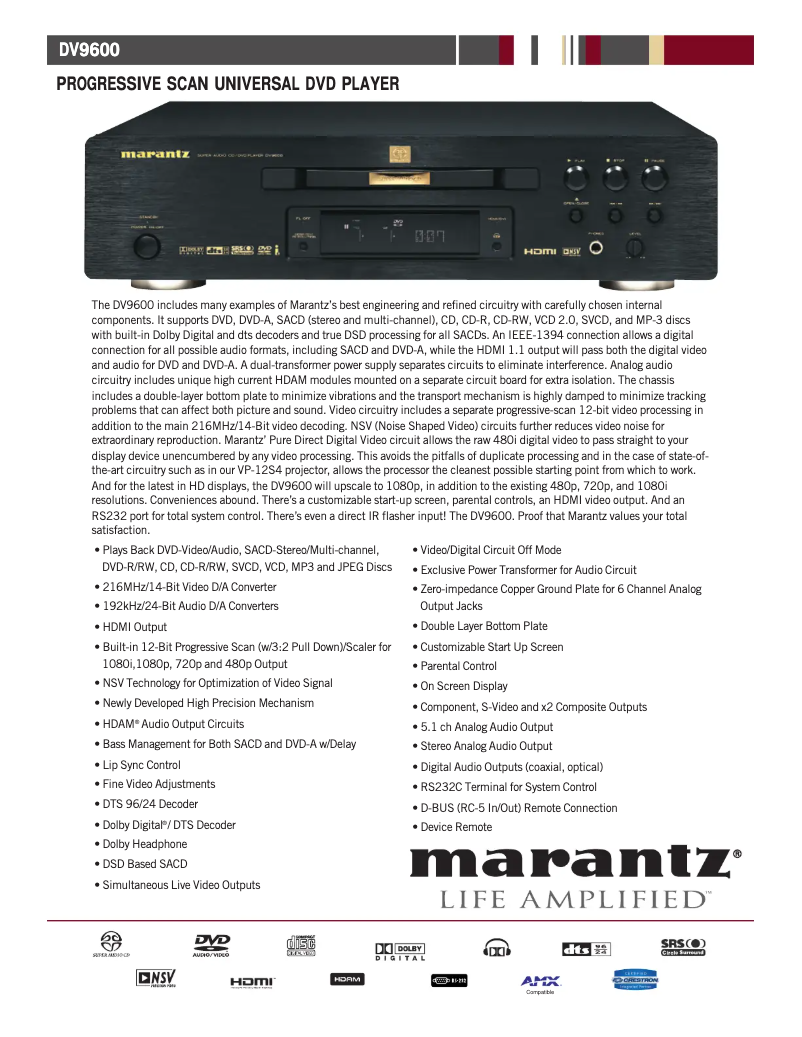Página nº 1 - Ficha técnica Marantz DV9600