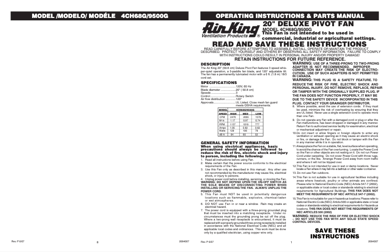 Imagen de la primera página del manual del dispositivo 9500