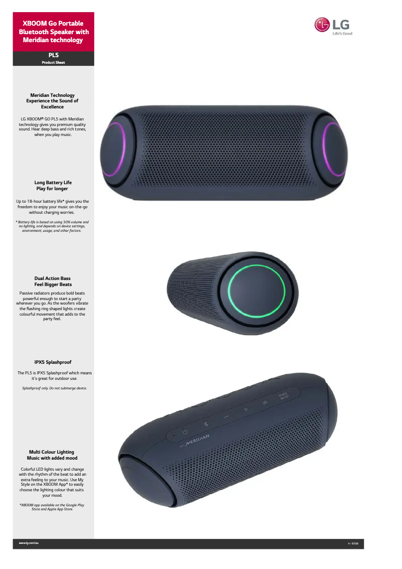Página nº 1 - Ficha técnica LG XBoom Go PL5