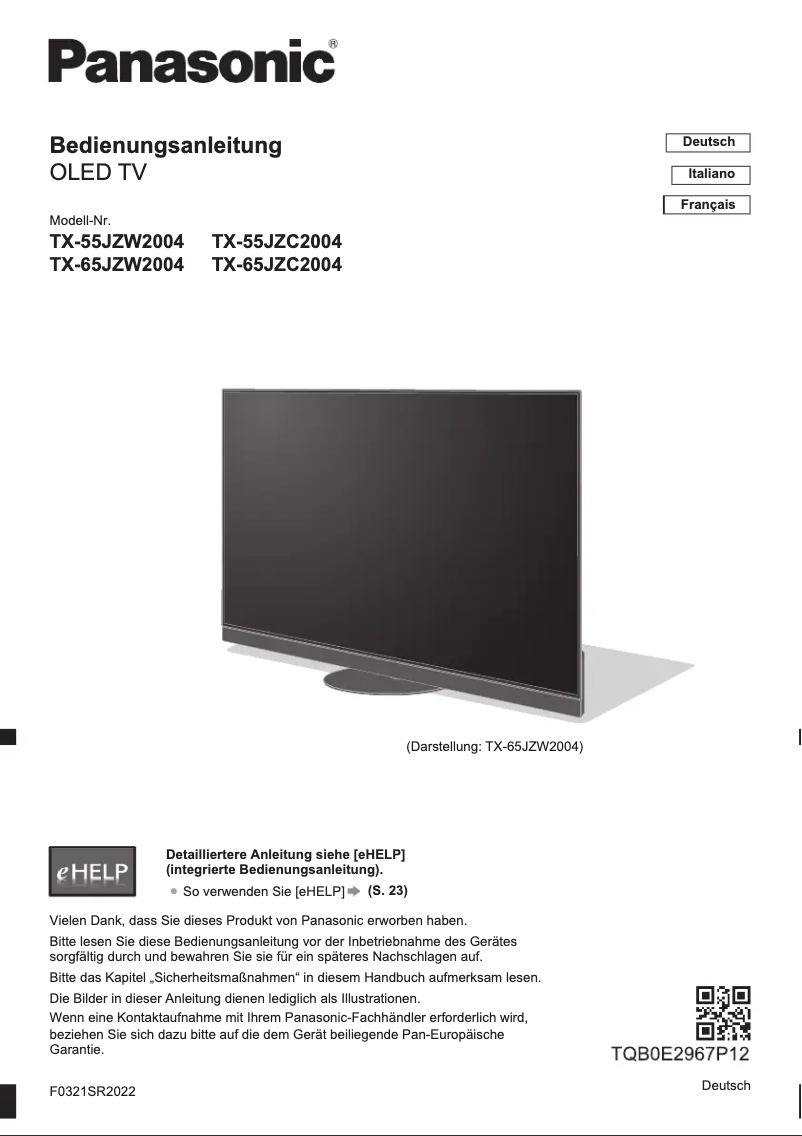 Imagen de la primera página del manual del dispositivo TX-55JZW2004