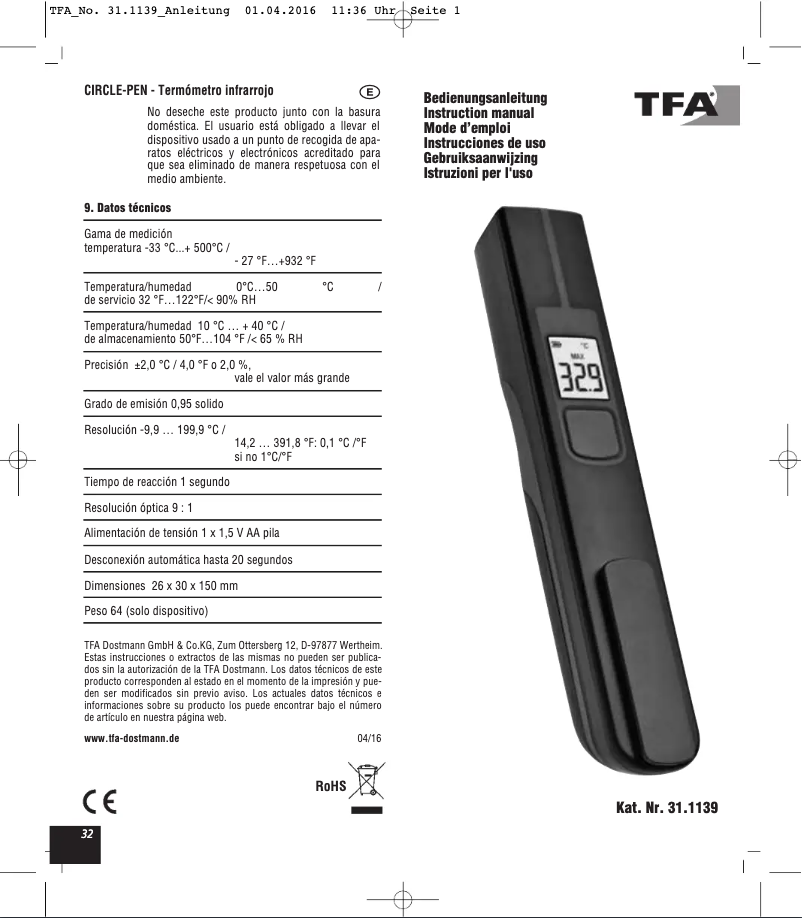 Imagen de la primera página del manual del dispositivo Circle-Pen 31.1139