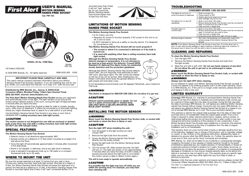 Página 1 del manual Manual de usuario First Alert PIR725