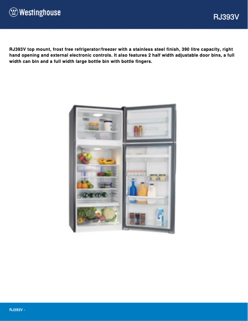 Página 1 del manual Ficha técnica Westinghouse RJ393V