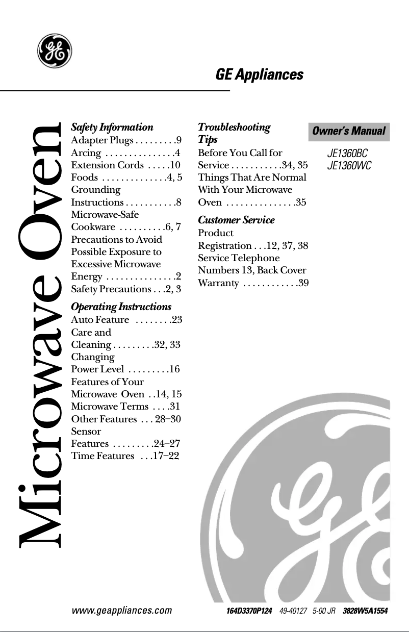 Imagen de la primera página del manual del dispositivo Profile JE1360WC