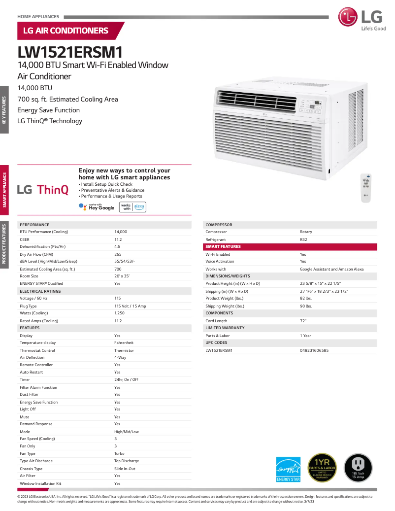 Página 1 del manual Ficha técnica LG LW1521ERSM1