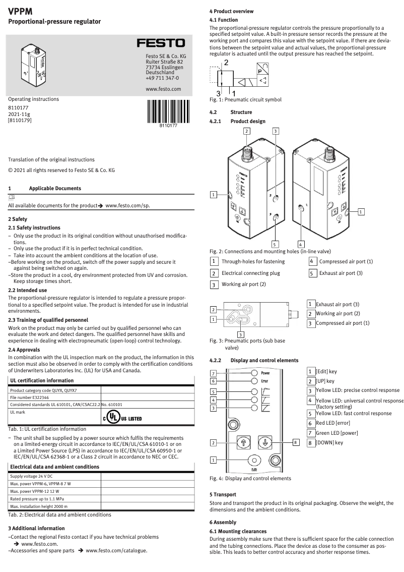 Página 1 del manual Manual de usuario Festo VPPM-8