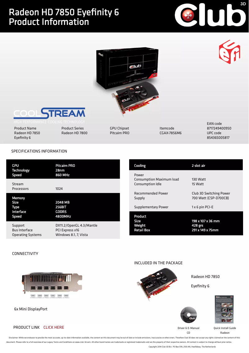 Imagen de la primera página del manual del dispositivo Radeon HD 7850 Eyefinity 6
