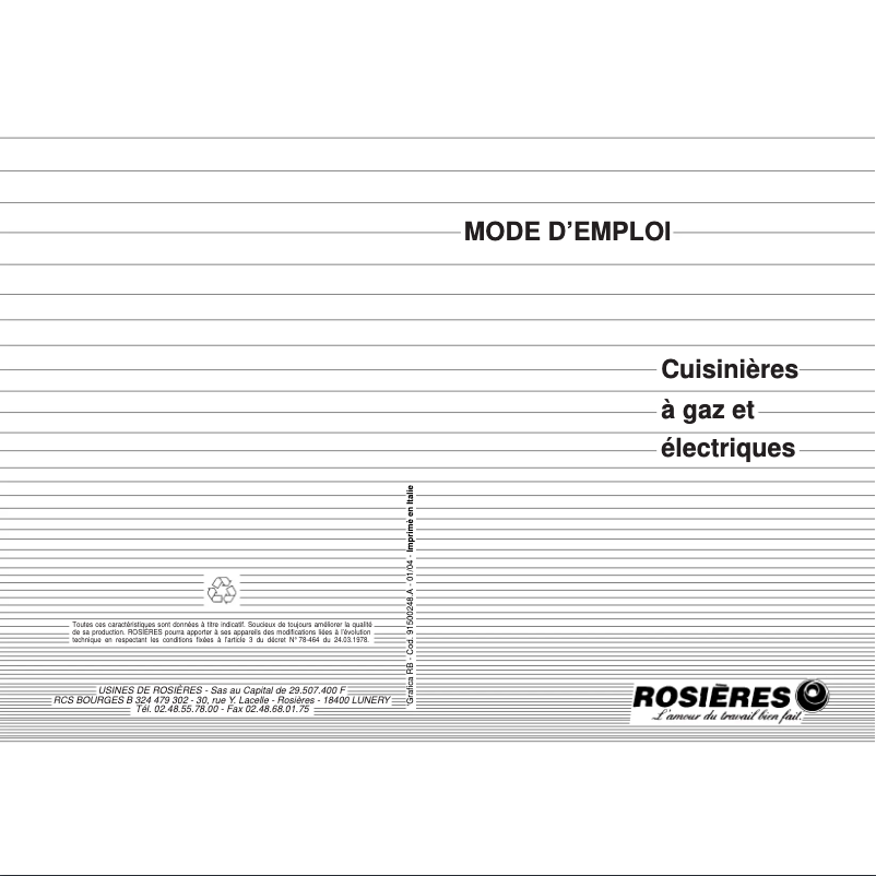 Página 1 del manual Manual de usuario Rosieres CF CM 421 RB