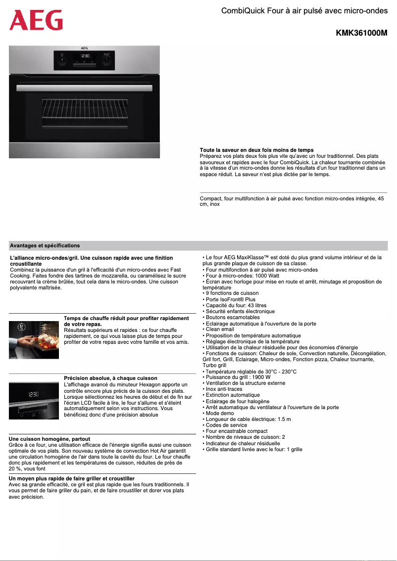 Página 1 del manual Ficha técnica AEG KMK361000M