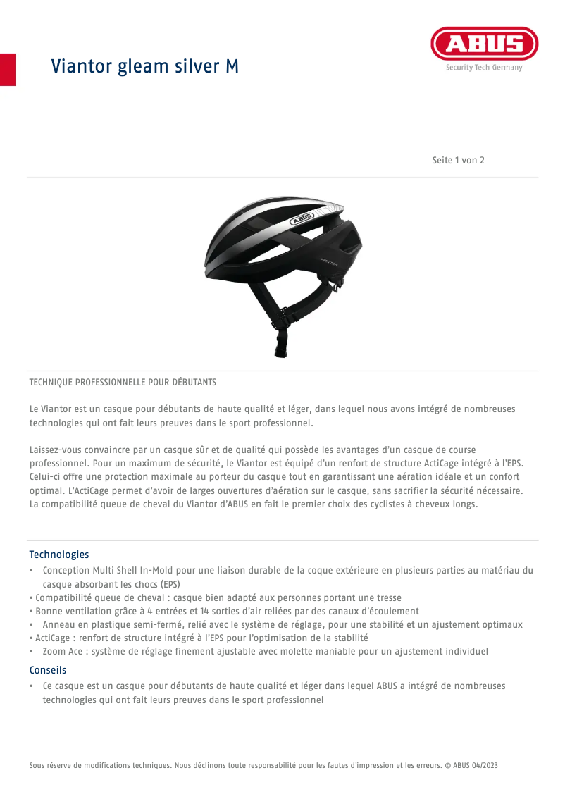 Página 1 del manual Ficha técnica Abus Viantor