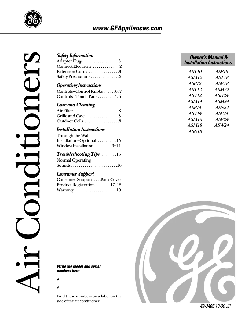 Página 1 del manual Guía de instalación GE Profile ASM22DA