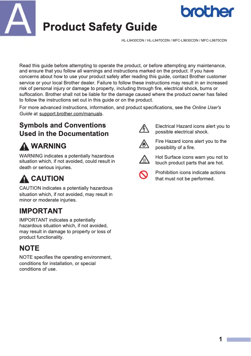 Imagen de la primera página del manual del dispositivo MFC-L9630CDN