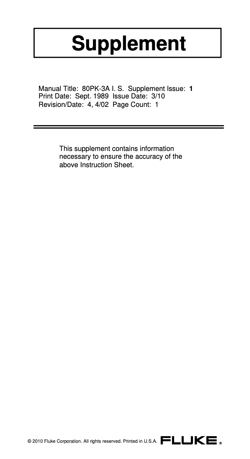 Página nº 1 - Manual de instrucciones Fluke 80PK-3A