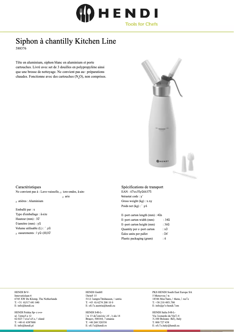 Página 1 del manual Ficha técnica Hendi Kitchen Line 588369