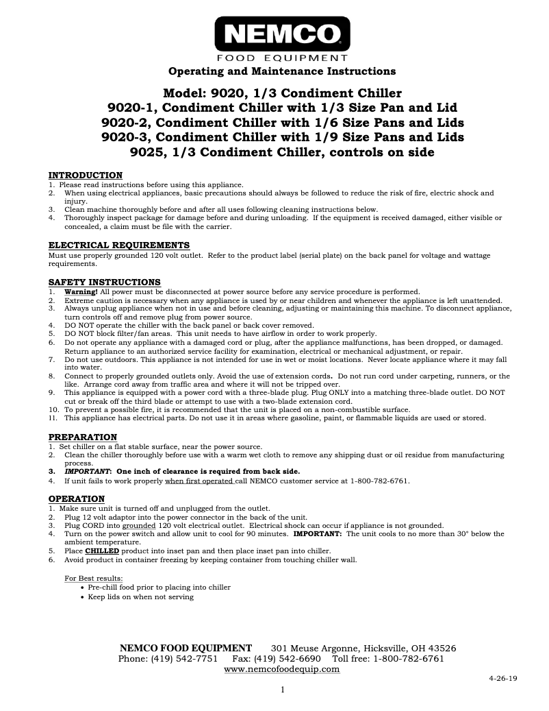 Imagen de la primera página del manual del dispositivo 9020-1