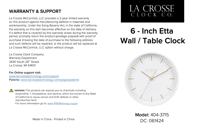 Imagen de la primera página del manual del dispositivo 404-3715