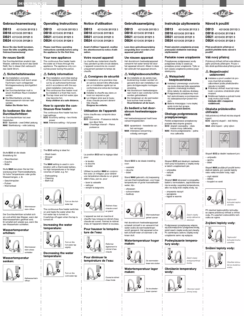 Página 1 del manual Manual de usuario Clage DB21
