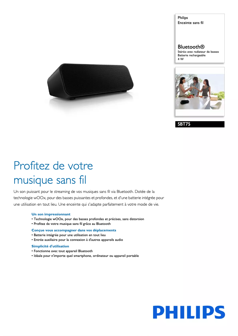 Página 1 del manual Ficha técnica Philips SBT75