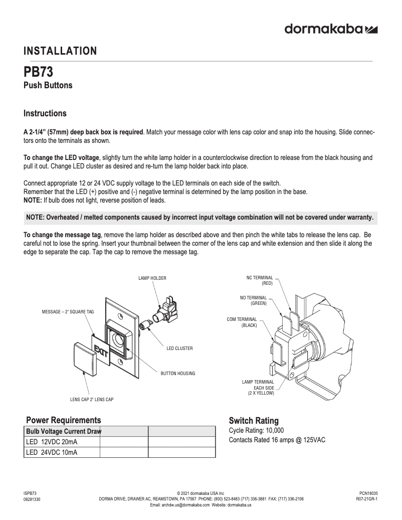 Página 1 del manual Manual de usuario Dormakaba PB73